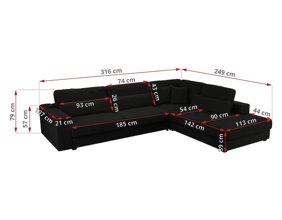 ECKSOFA Savona Schwarz Boucle - links - Schwarz, Kunststoff/Textil (316/249cm) - MKS