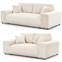 SITZGARNITUR 3+2 Mollis Hellbeige Plüschcord - Beige/Schwarz, Holz/Kunststoff (213/79/108cm) - S-Style Möbel