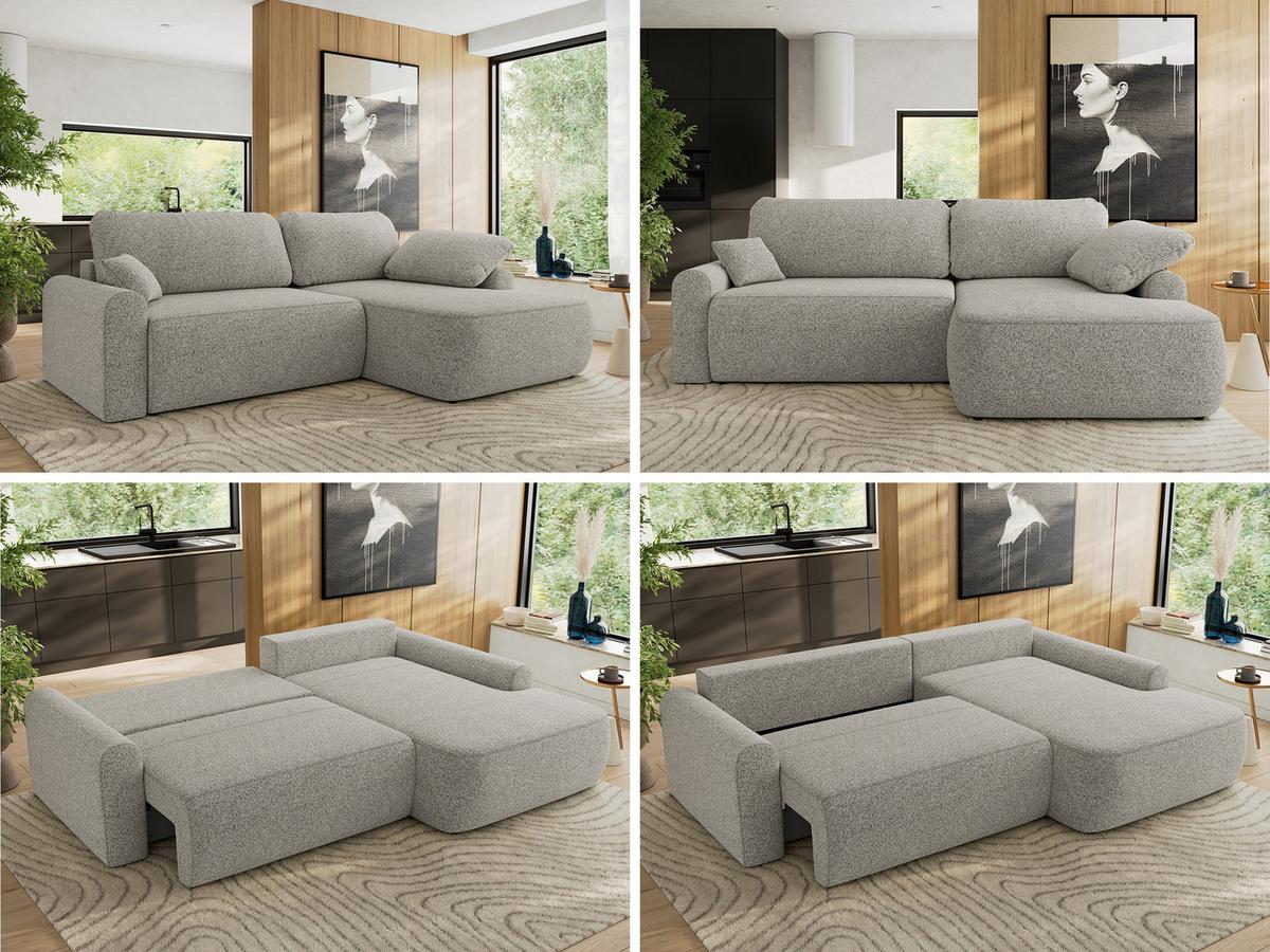 ECKSCHLAFSOFA CUBO L Hellgrau Struktur - rechts - Hellgrau/Schwarz, Kunststoff/Textil (187/273cm) - MKS