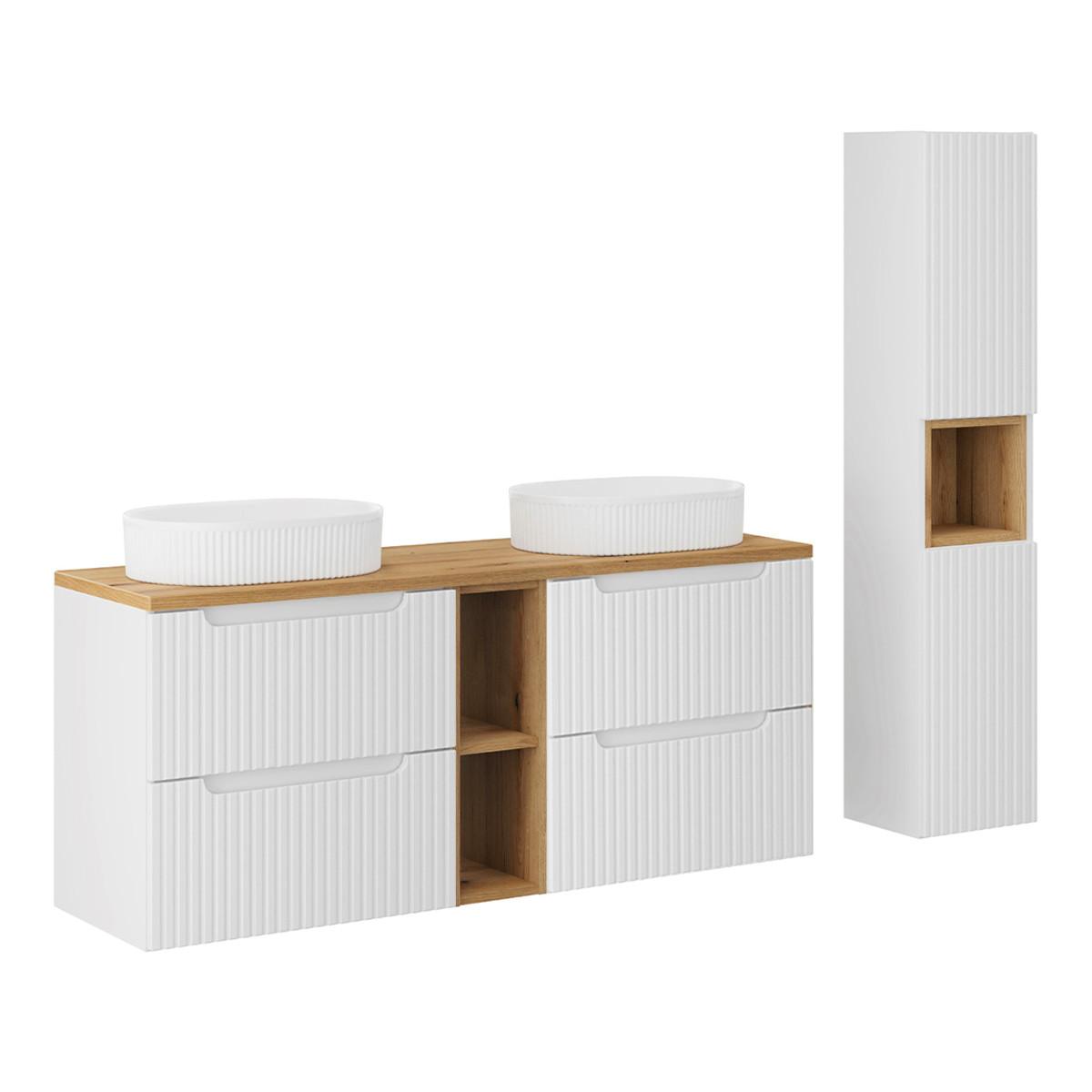 BADMÖBEL 140.4cm Riva 2er-Set Weiß und Holz - Weiß, Holzwerkstoff (140.4/59/40cm) - Petits-meubles