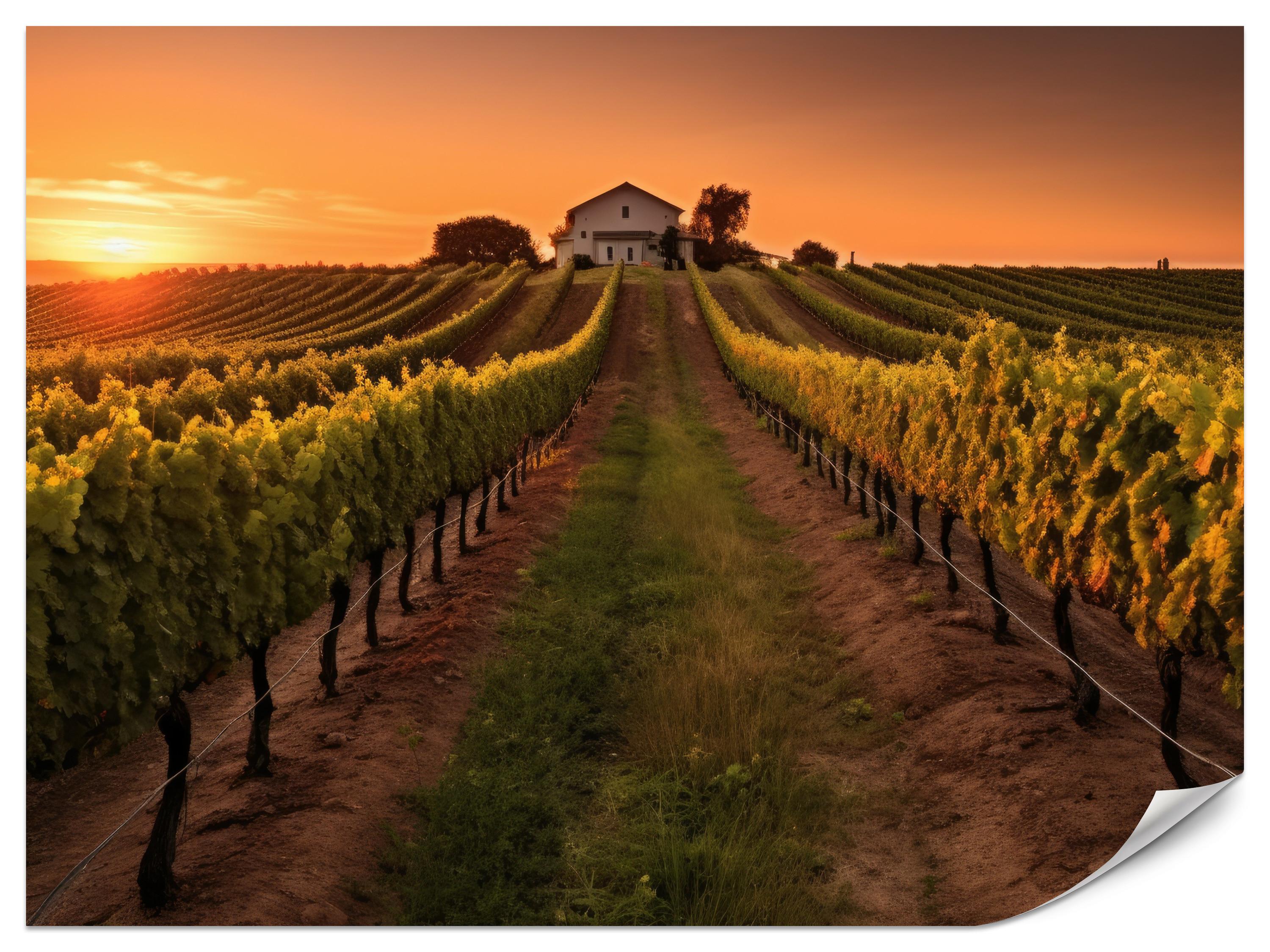 FOTOTAPETE für Esszimmer Weinberg Sonnenuntergang Obstgarten 450x315 - Gelb/Beige, Papier (450/315cm) - Muralo