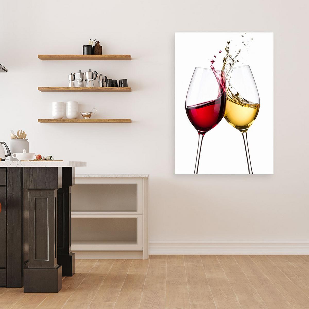 LEINWANDBILD Weißer und roter Wein 70x100cm - Multicolor, Textil (70/100cm) - Feeby