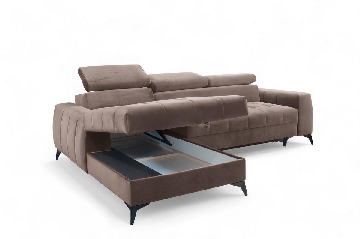 ECKSOFA L Form Arkucio Mini Braun 260/200/95 cm Links mit Schlaffunktion - Schwarz/Braun, Textil/Metall (200/260cm) - AX Living
