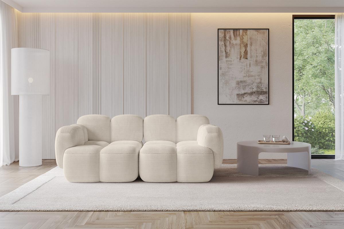 2-SITZER modulares Sofa Miko-S1 214x118x75 cm Beige Cord - Beige/Schwarz, Holzwerkstoff/Kunststoff (214/75/118cm) - ALTDECOR