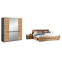 SCHLAFZIMMER Set 4-teilig Eiche Artisan, grau, Komplettset mit Kleiderschrank, Bett und 2x Nachttisch - Eiche Artisan/Grau, Glas/Holzwerkstoff - Inn.Furn