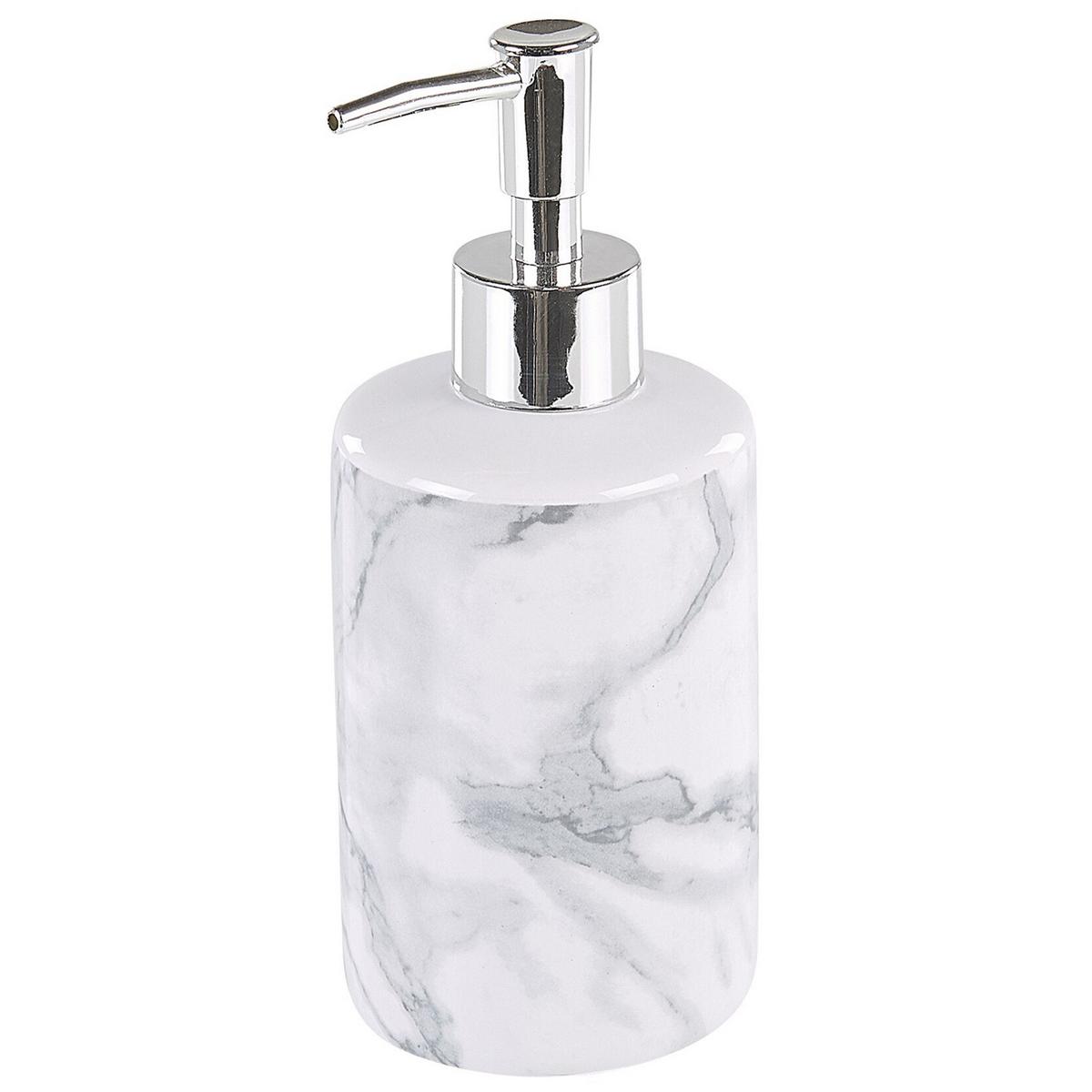 BADEZIMMER Set 4-teilig Keramik Marmoroptik Arauco - Weiß, Keramik (12/35/12cm) - Beliani