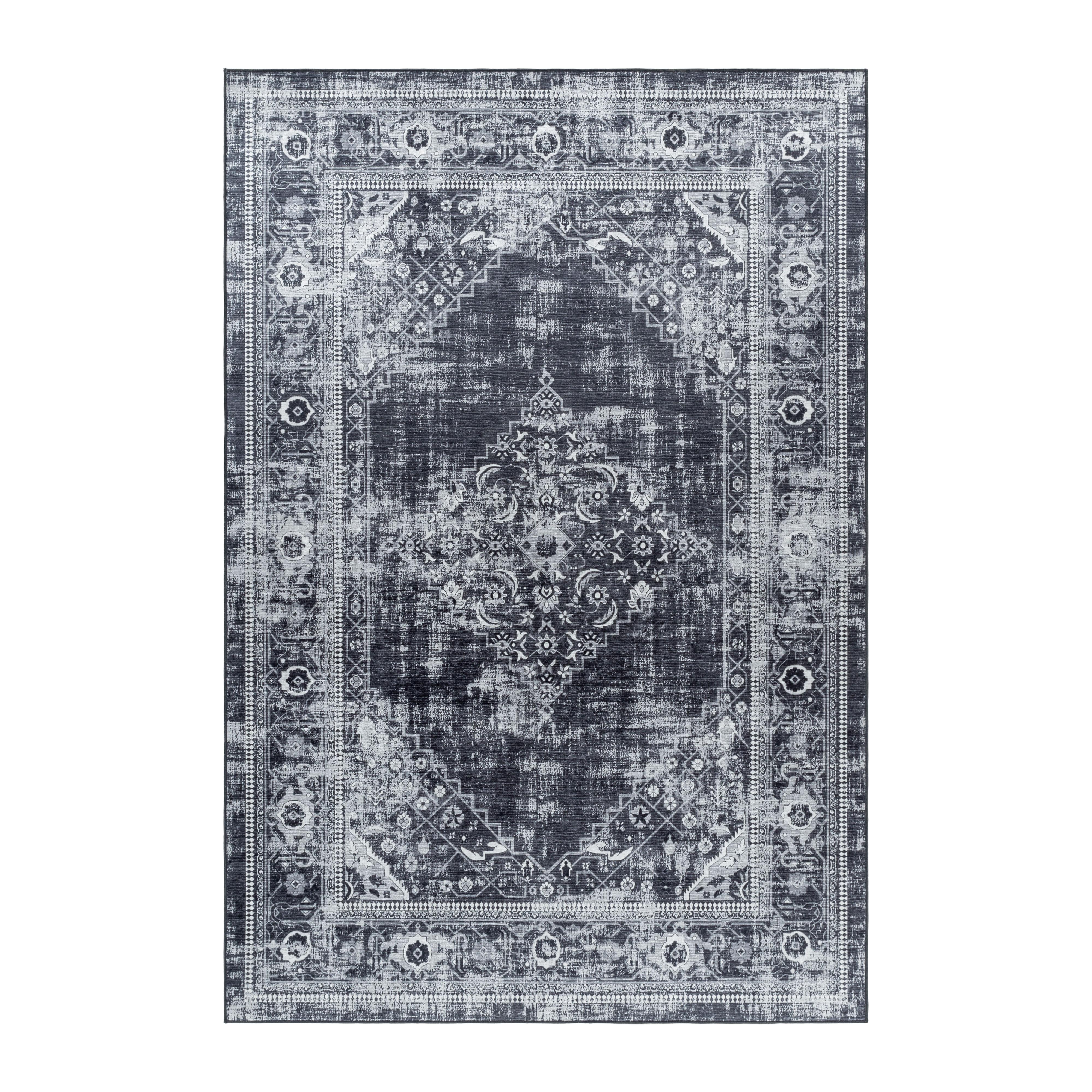 TEPPICH Flachgewebe Waschbar PIZOL in Schwarz, orientalisch, 80 x 250 cm - Schwarz, Textil (80/250cm) - KADIMA DESIGN