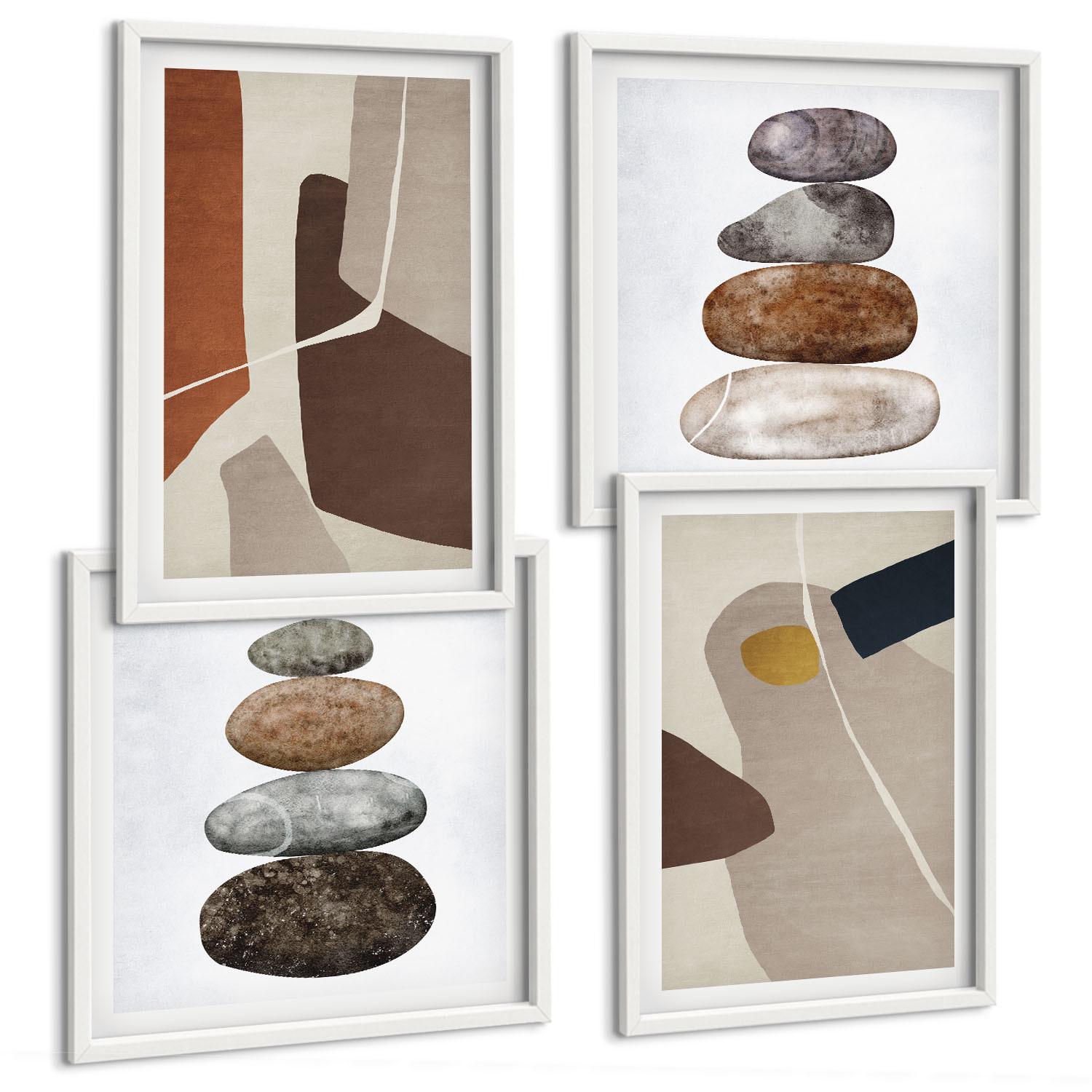 BILDER SET 4er Set - 50x50 cm & 40x60 cm Weißer Rahmen - Abstrakte Boho-Formen - Weiß, Kunststoff (50/50cm) - TULUP