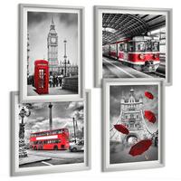 BILDER SET 4er Set - 50x50 cm & 40x60 cm Silberner Rahmen - Red Accents London - Silberfarben, Kunststoff (50/50cm) - TULUP