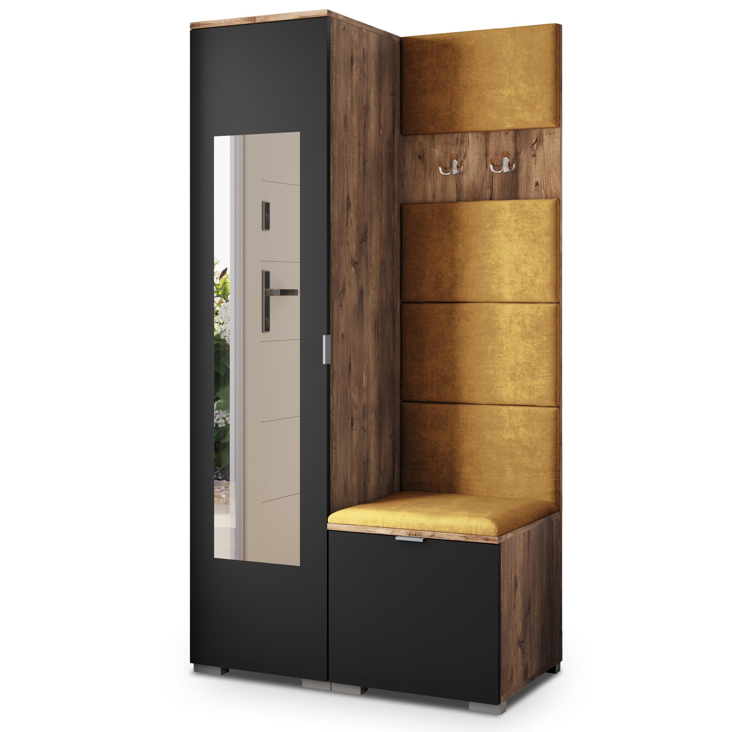 GARDEROBENSCHRANK VIRA 95/181/51 cm Modern Garderobe-Set Eiche Lefkas - Eichefarben/Gelb, Holzwerkstoff (95/181/51cm) - MASSENO