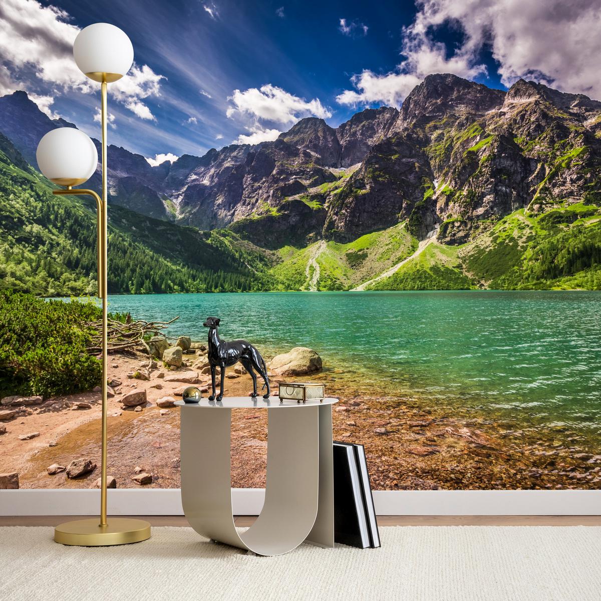 FOTOTAPETE Morskie Oko See Berge Landschaft 3D 450x315 - Türkis/Braun, Papier (450/315cm) - Muralo