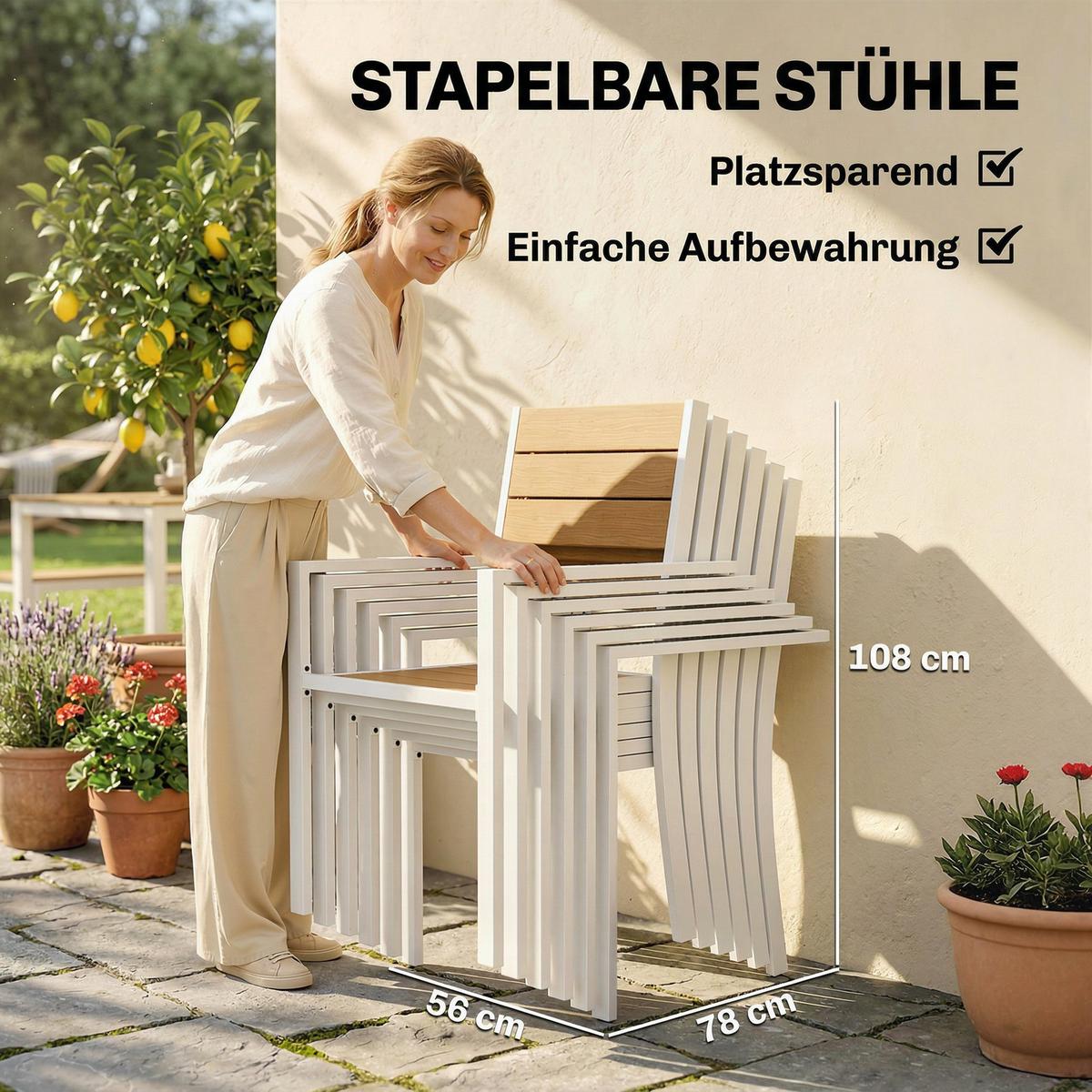 OUTDOOR-ESSGRUPPE 7er Set Aluminium Kunstholz Teak - Weiß, Kunststoff/Metall - Outsunny