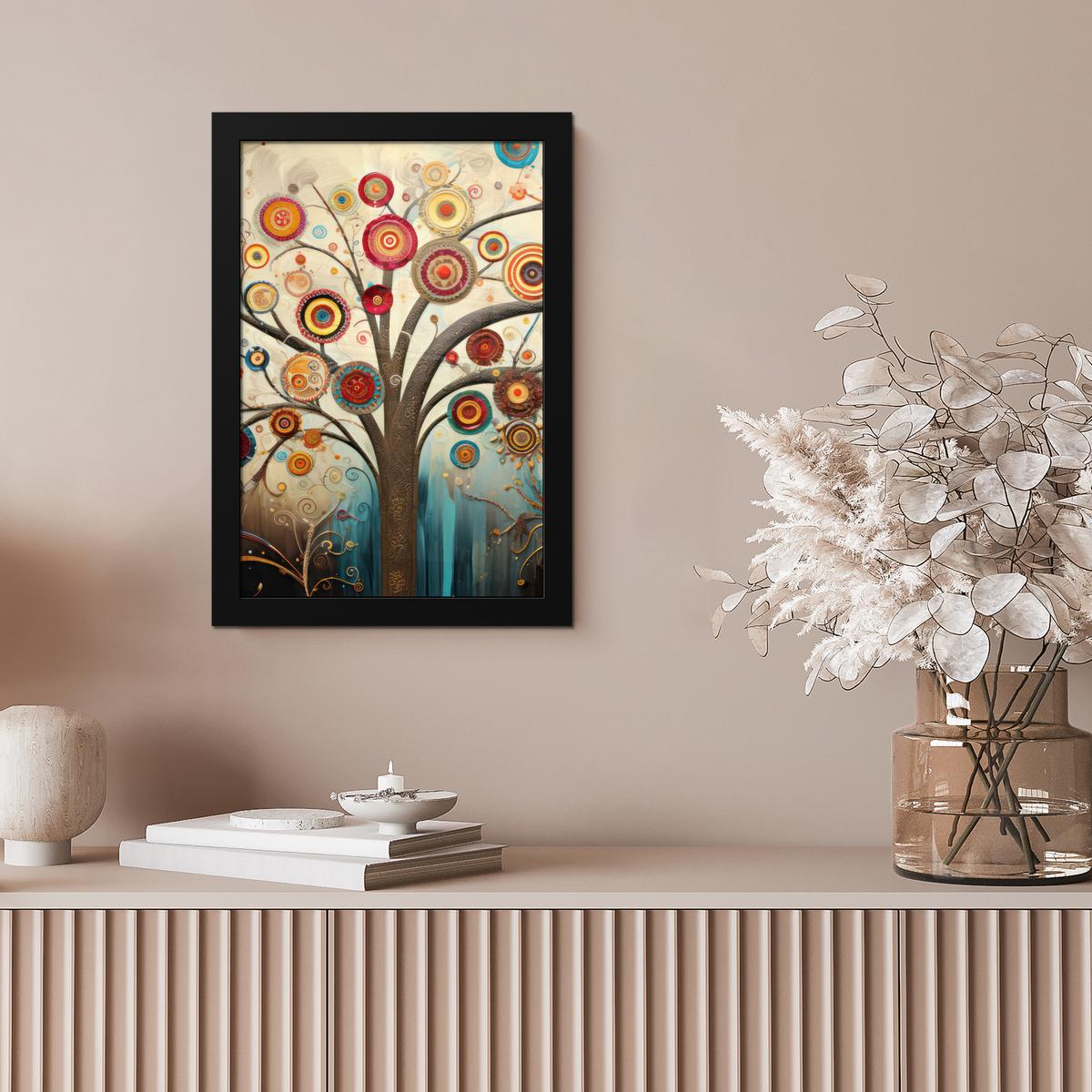 POSTER MIT RAHMENGERAHMTES BILD Baum - Baum des Lebens - Farbe Poster 20x30 cm - Braun, Papier (20/30cm) - MuchoWow