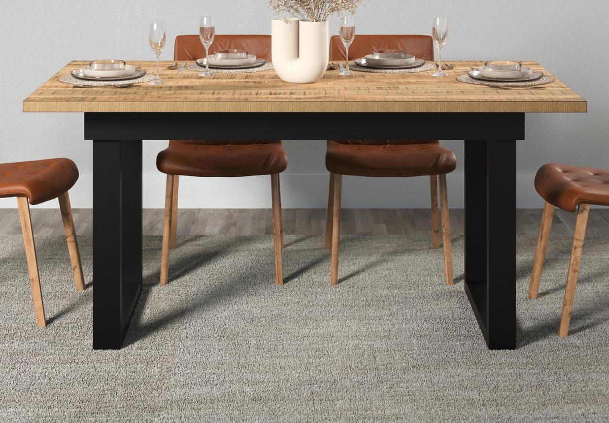 ESSTISCH Mango, schwarz 160 x 90 cm, Küchentisch in modernem Design - Schwarz/Naturfarben, Holzwerkstoff/Metall (90/160/76cm) - Top.Furn