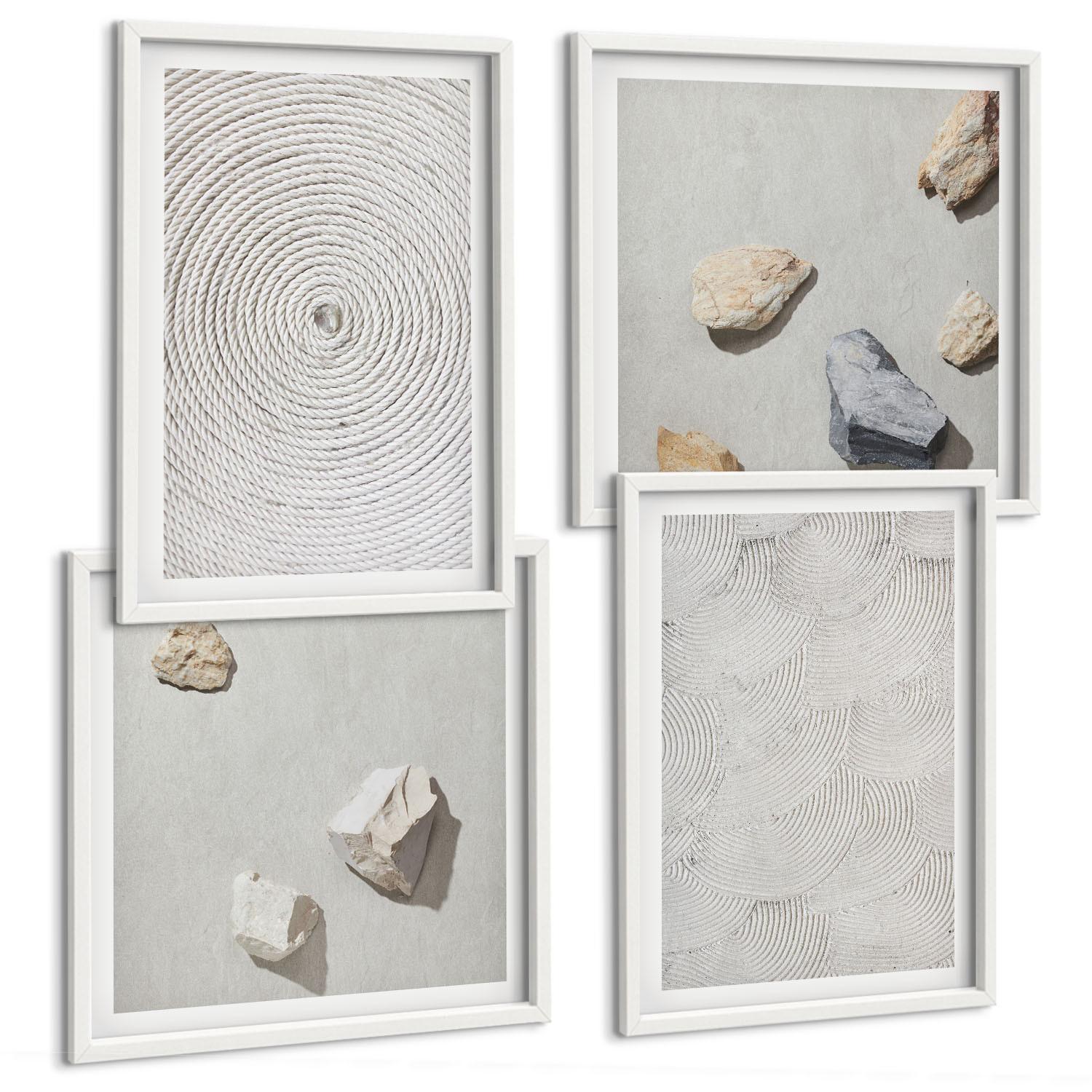 BILDER SET 4er Set - 50x50 cm & 40x60 cm Weißer Rahmen - Geometrische Pappsteine - Weiß, Kunststoff (50/50cm) - TULUP