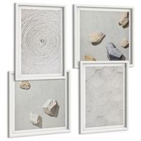 BILDER SET 4er Set - 50x50 cm & 40x60 cm Weißer Rahmen - Geometrische Pappsteine - Weiß, Kunststoff (50/50cm) - TULUP