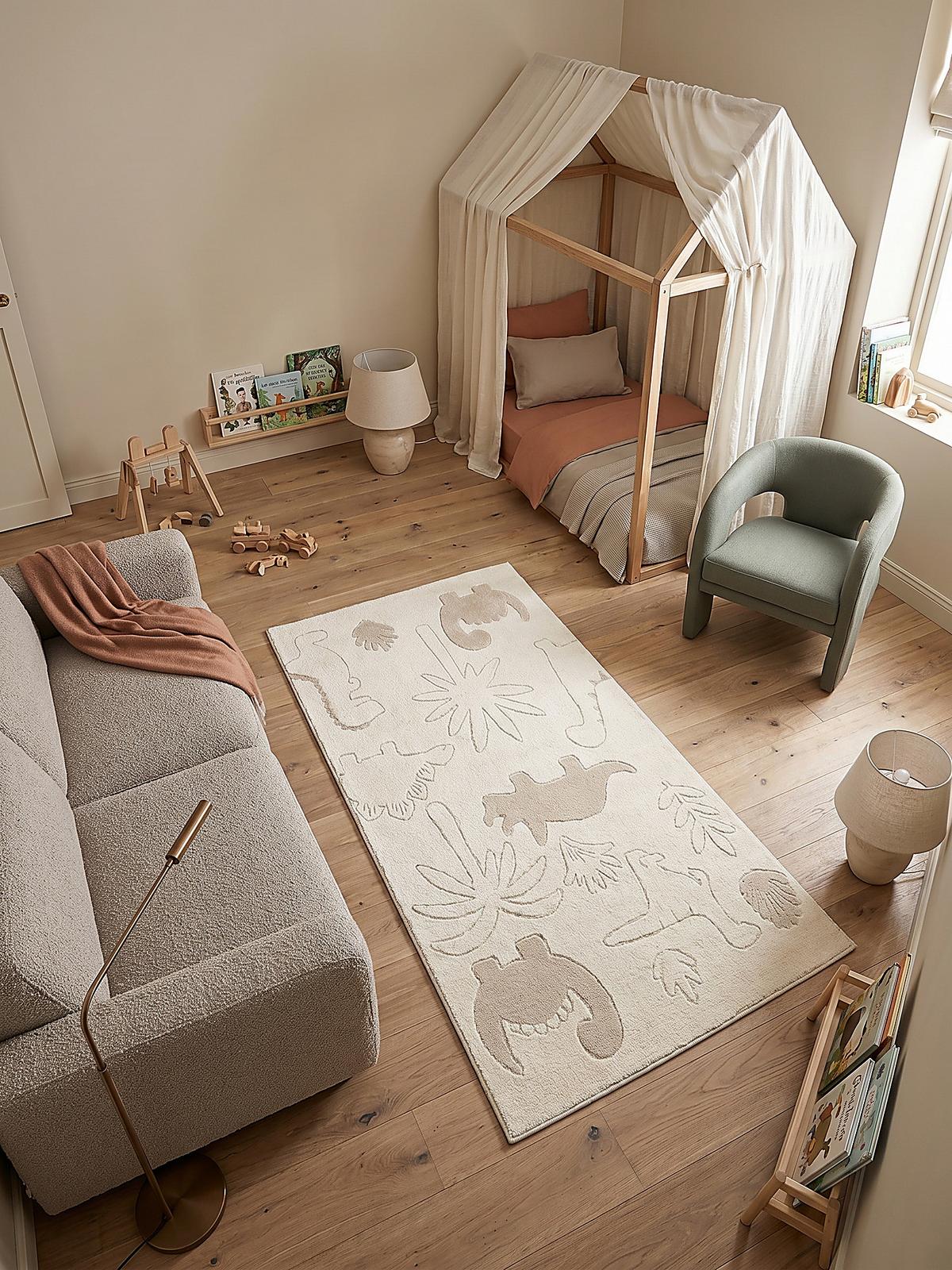 KINDERTEPPICH Kurzflor Dinosaurier CANAZEI Polypropylen Creme 80 x 150 cm - Beige, Textil (80/150cm) - KADIMA DESIGN