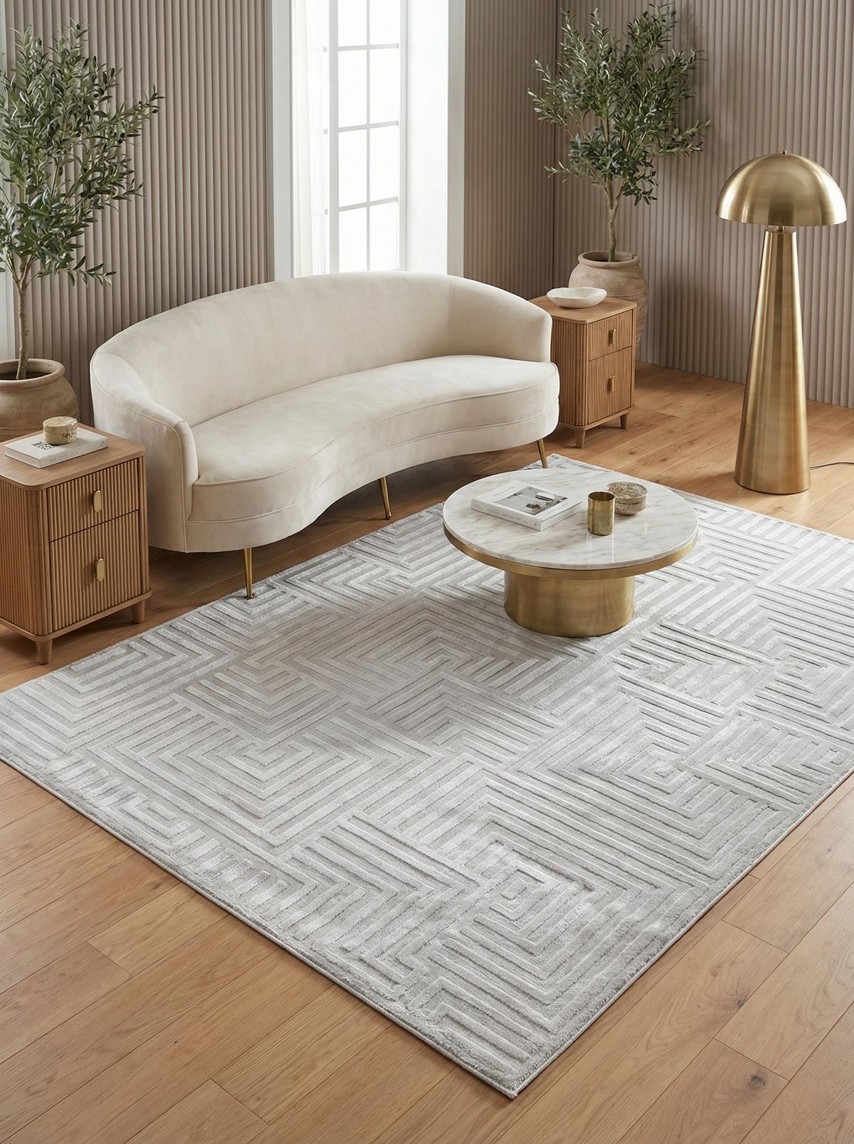 TEPPICH Kurzflor ILLER in Silber, mit 3D-Design, aus Jute, Florhöhe 12 mm, 140 x 200 cm - Silberfarben, Textil (140/200cm) - KADIMA DESIGN