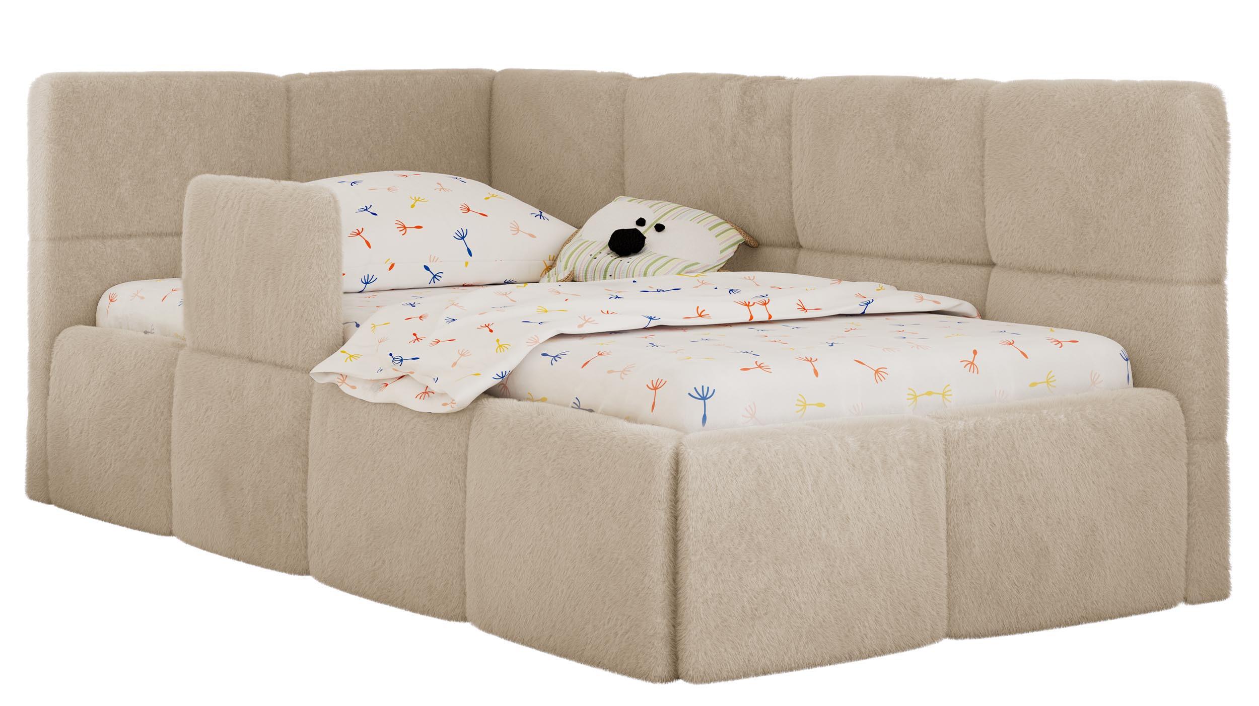 POLSTERBETT ARVO ALTA 90/200 - Creme Plüsch - Multitaschenfederkernmatratze - Links - Creme, Textil (90/200cm) - MKS