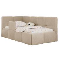 POLSTERBETT ARVO ALTA 90/200 - Creme Plüsch - Schaumstoffmatratze - Links - Creme, Textil (90/200cm) - MKS