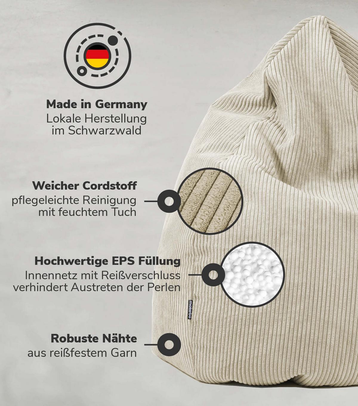 SITZSACK Cord Der Tagträumer - Beige, Textil (80/130/80cm) - Mokebo