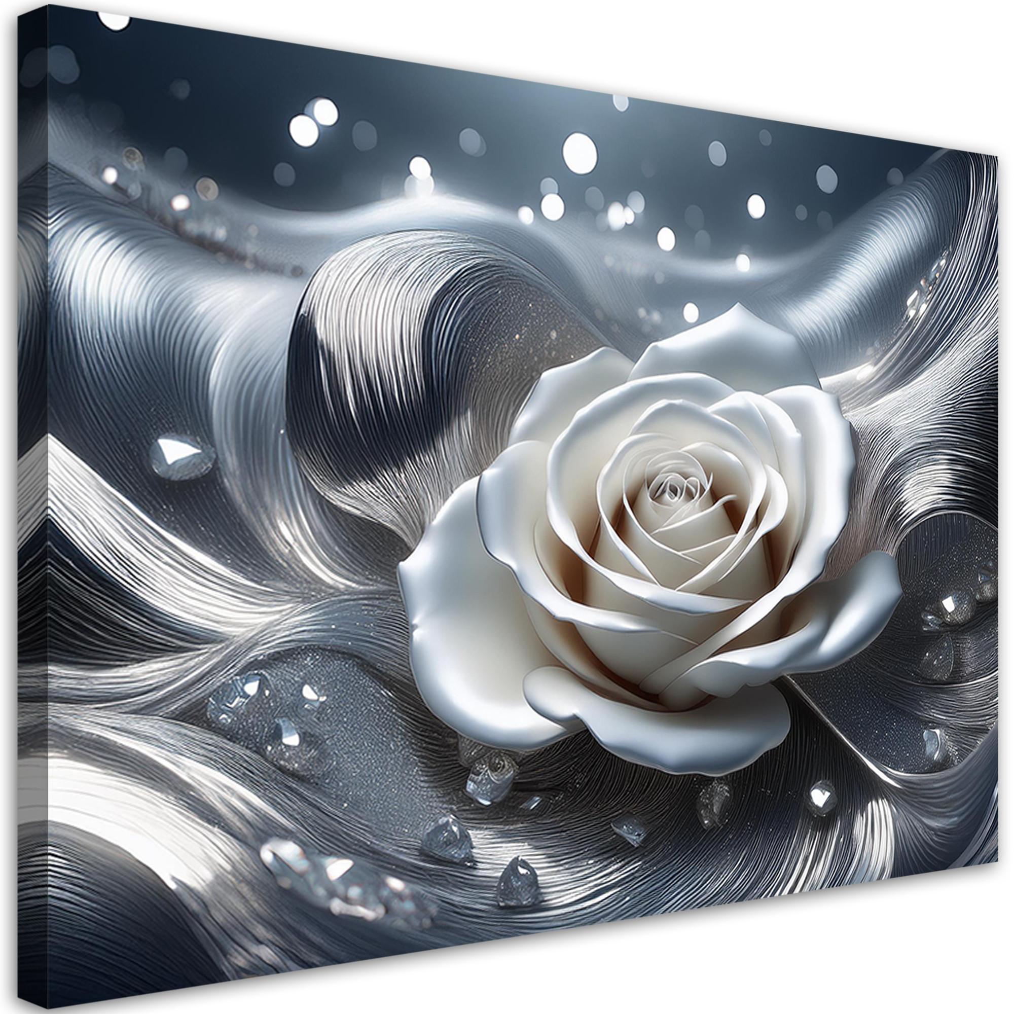 WANDBILD rosenblüte abstraktion 3d - Silberfarben, Textil (60/40cm) - Feeby
