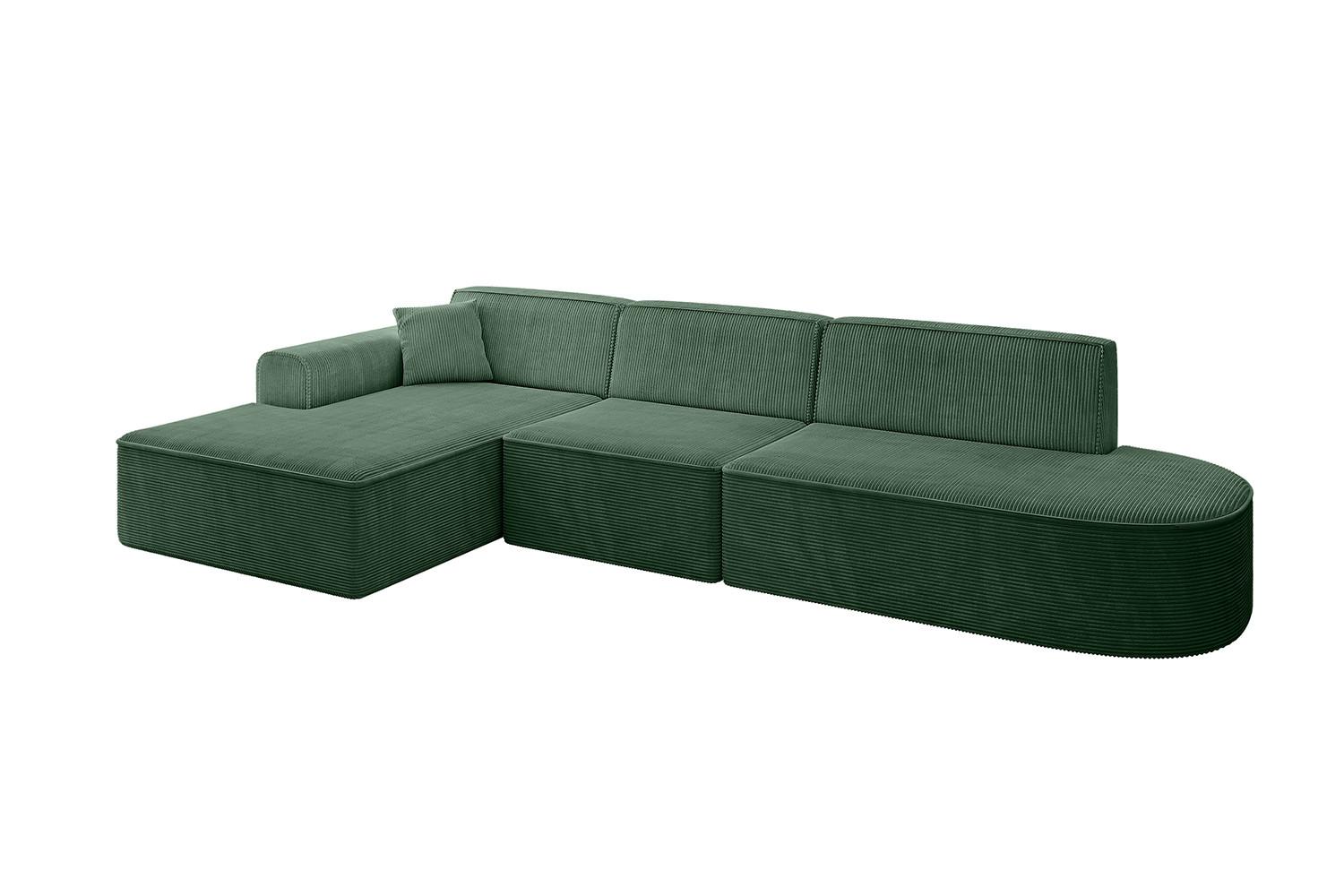 ECKSOFA Ottomane Links IREA-L2-v3 - 327x165x77 cm Grün - Smaragdgrün/Currygelb, Holzwerkstoff/Textil (327/165cm) - ALTDECOR