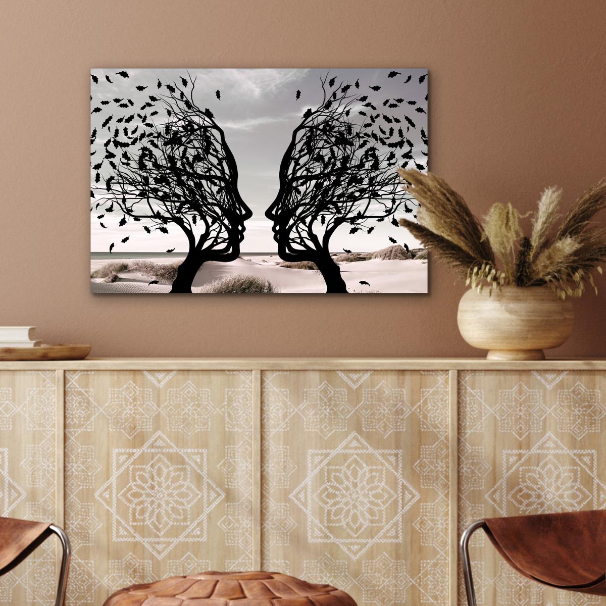 METALLBILD Strand - Meer - Menschen - Baum - Moderne Kunst Wandbild 60x40 cm - Hellgrau, Metall (60/40cm) - MuchoWow