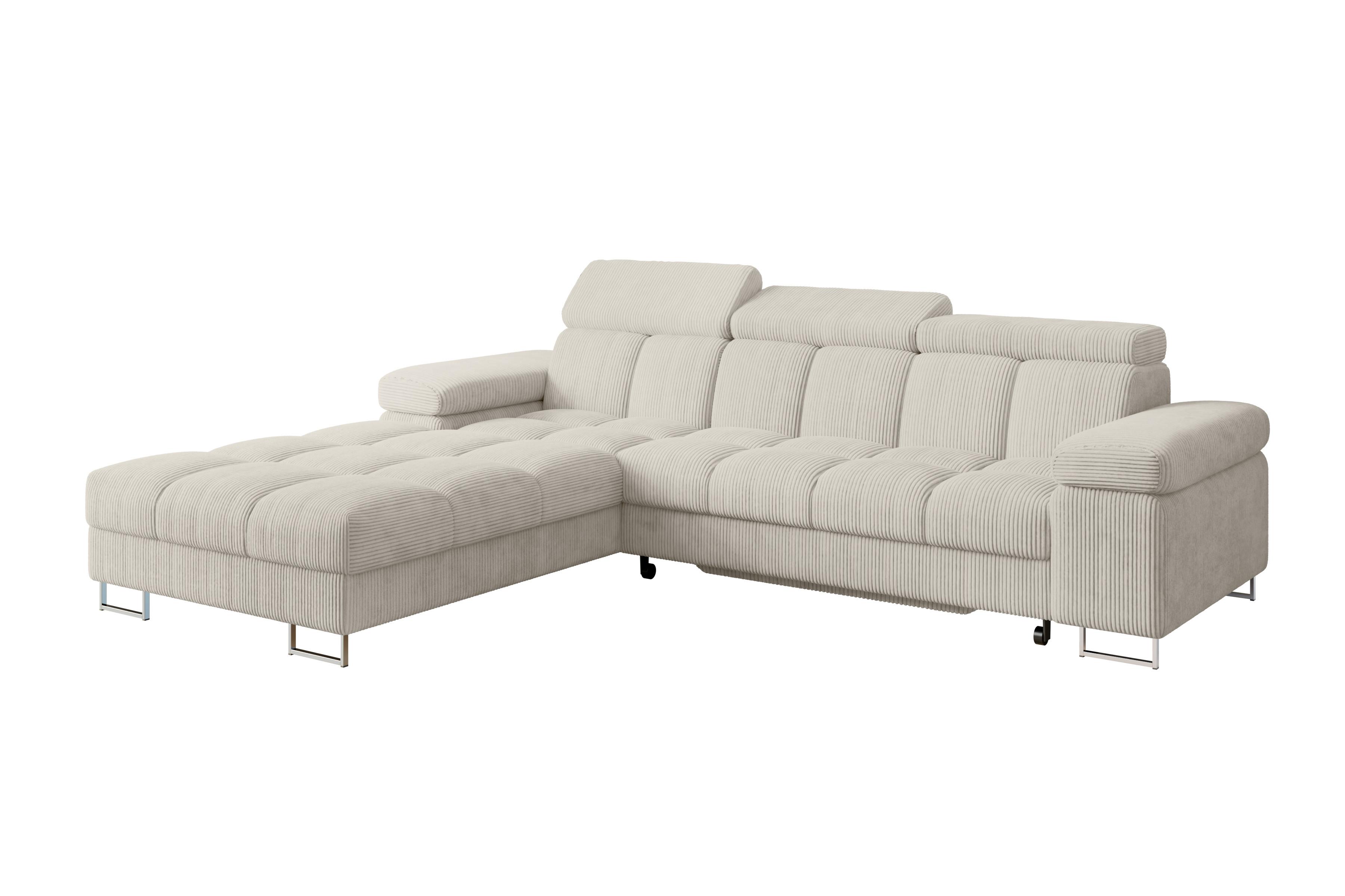 ECKSOFA mit Schlaffunktion Ottomane Links 271x203x79 Creme Cord - Mokka, Holzwerkstoff/Textil (271/203cm) - ALTDECOR