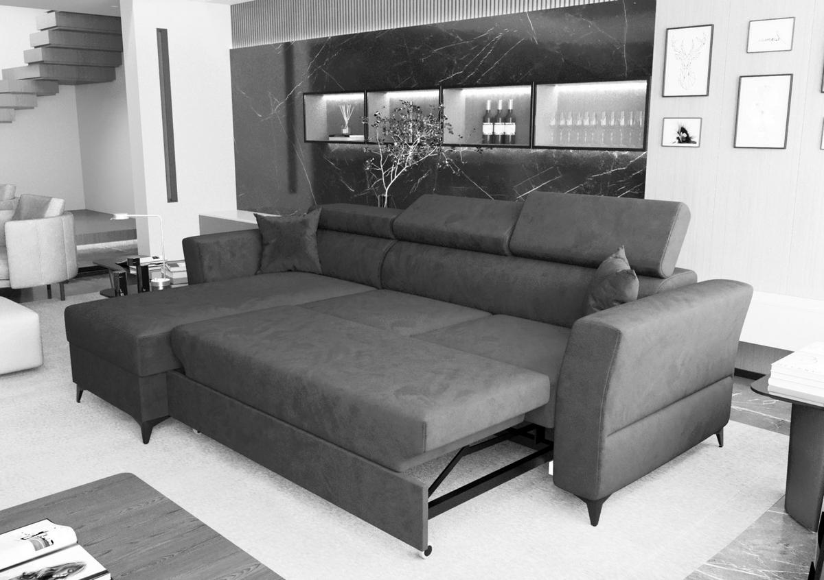 ECKSOFA L Form Ribella Olivgrün 265/180/100 cm Links mit Schlaffunktion - Schwarz/Grün, Textil/Metall (180/265cm) - AX Living