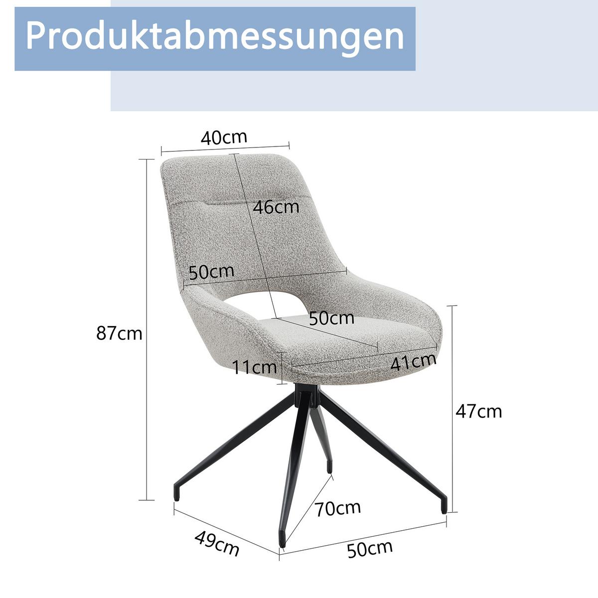 ESSZIMMERSTUHL 2er Set 360° Drehbar Beigegrau Stoff & Schwarzes Metallgestell - Greige, Textil (50/87/50cm) - Urban Meuble