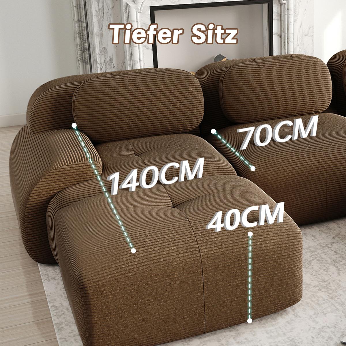 3-SITZER SOFA cord in braun, rahmenlos & montagefrei - Walnussfarben, Textil (298/75/103cm) - Urban Meuble