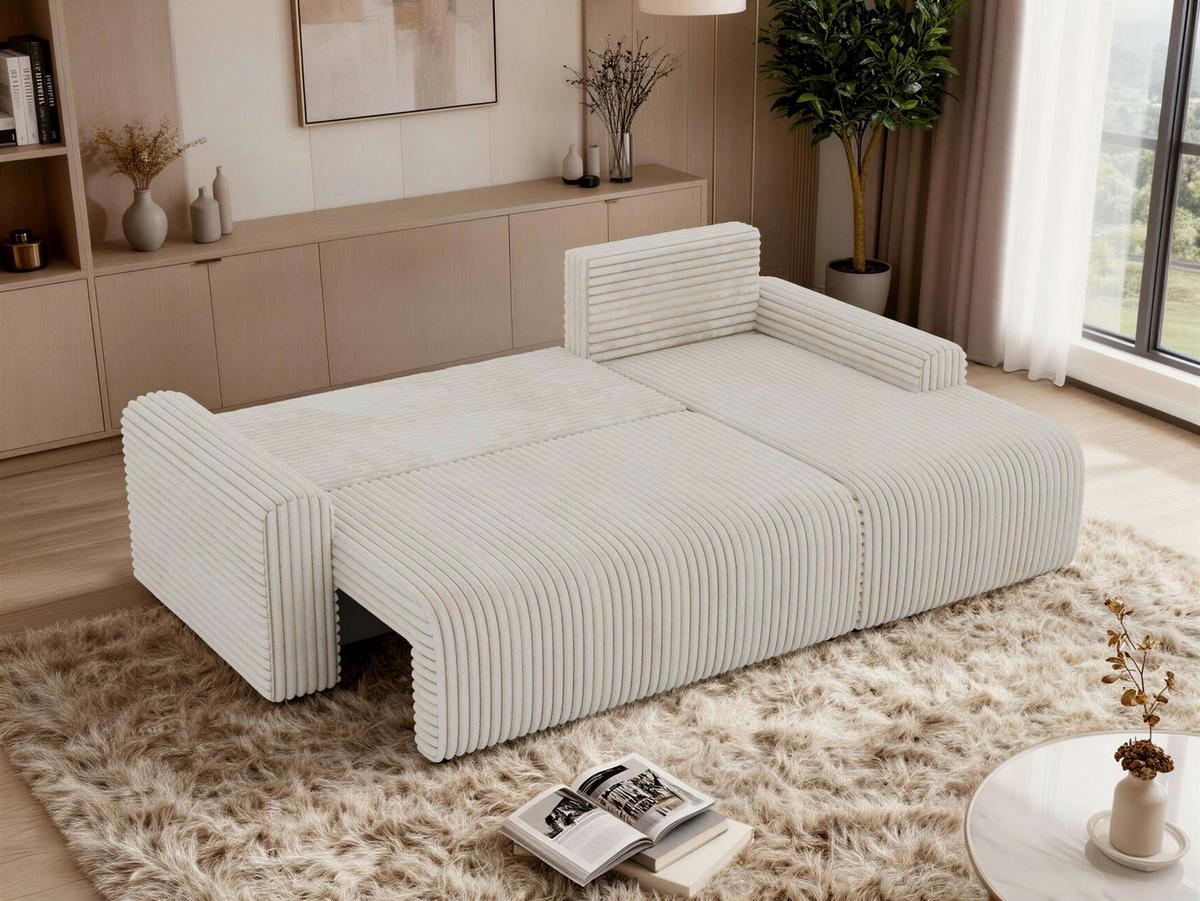 ECKSOFA NESSARO L Beige Cord - Rechts Seite - Beige/Schwarz, Kunststoff/Textil (151/244cm) - MKS