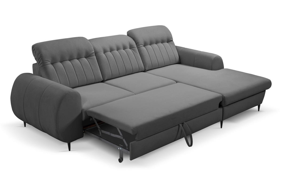 ECKSOFA PURO R-S Grau Plüsch-Stoff mit Schlaffunktion - Grau, Holz (275/166cm) - MASSENO