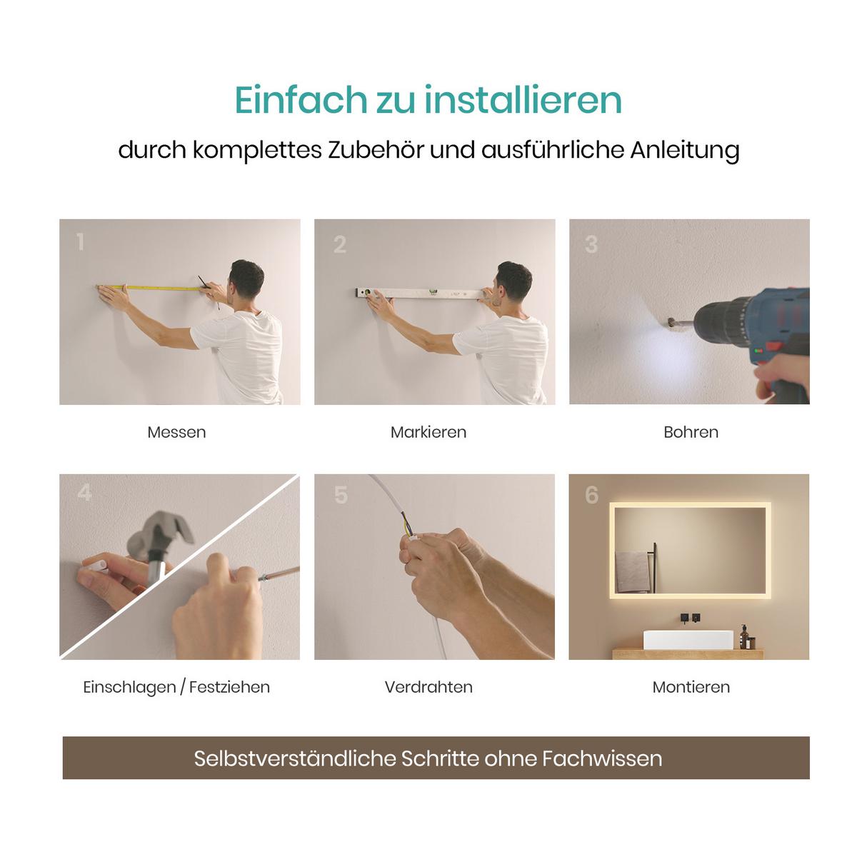 BADSPIEGEL mit Beleuchtung 100/60 cm - Transparent, Glas (100/60/3.5cm) - EMKE