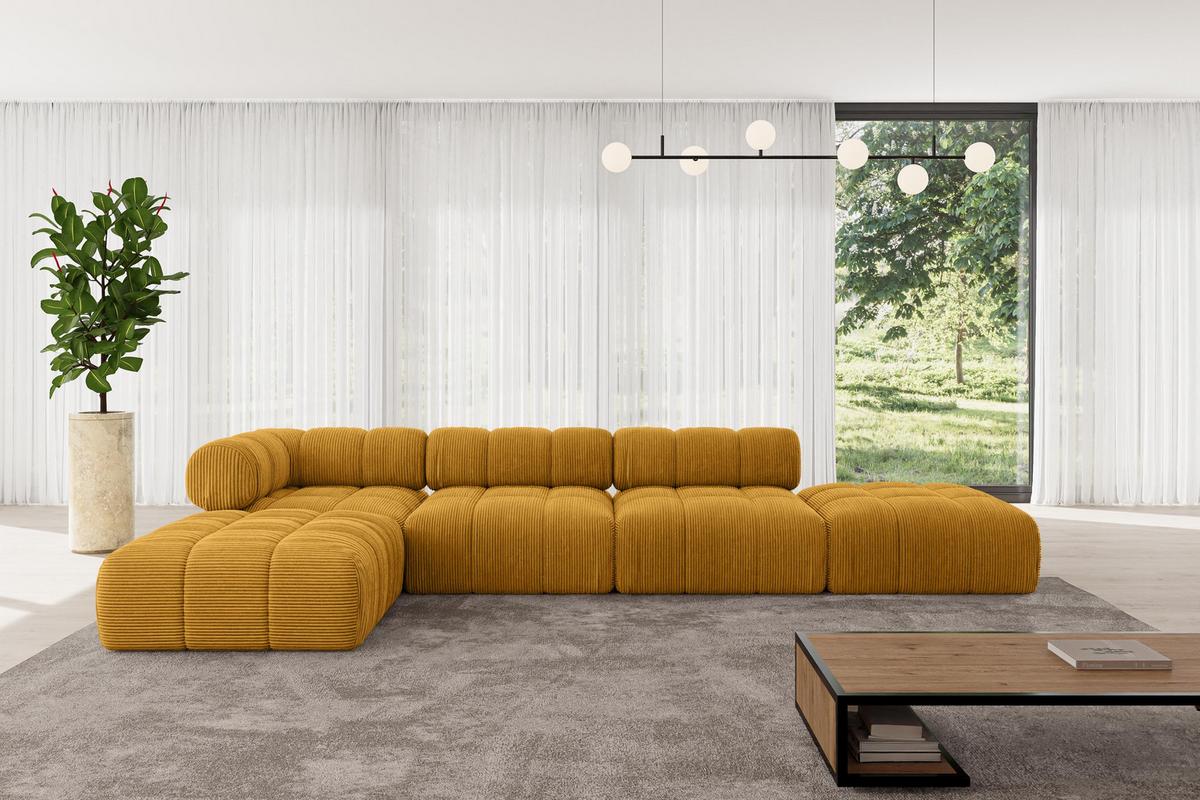 ECKSOFA modulares Sofa Kerru-L2 - 380x190x70 cm Senfgelb Cord - Currygelb, Holzwerkstoff/Textil (380/190cm) - ALTDECOR