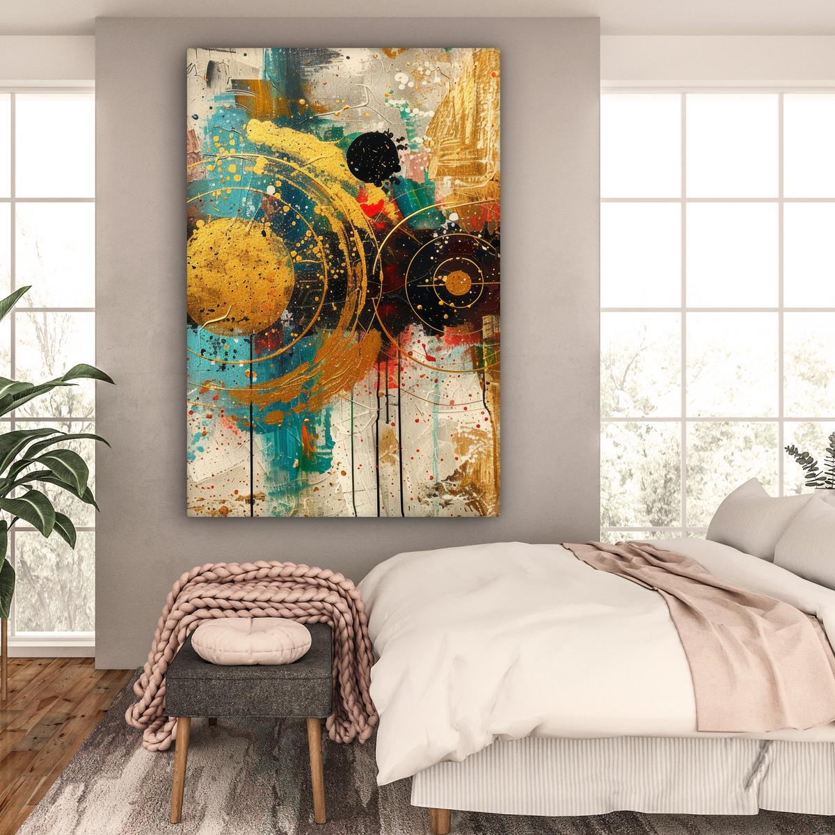 LEINWANDBILD Abstrakt - Kunst - Gold - Modern Deko Groß 90x140 cm - Multicolor, Textil (90/140cm) - MuchoWow