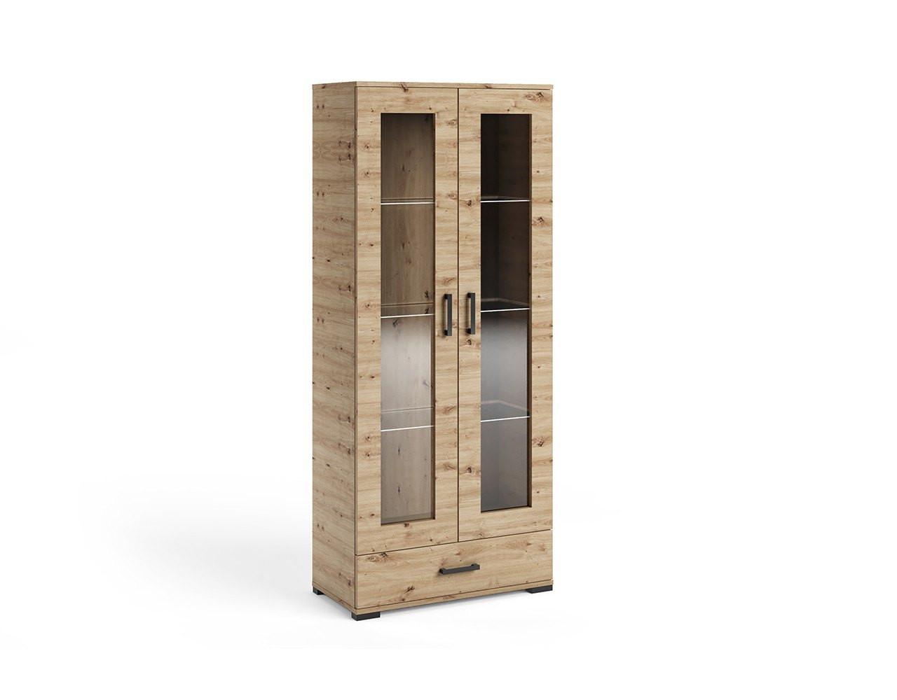 VITRINENSCHRANK ALBANO 186 x 80 cm Eiche Artisan - Eiche Artisan, Holzwerkstoff (80/186/40cm) - MASSENO