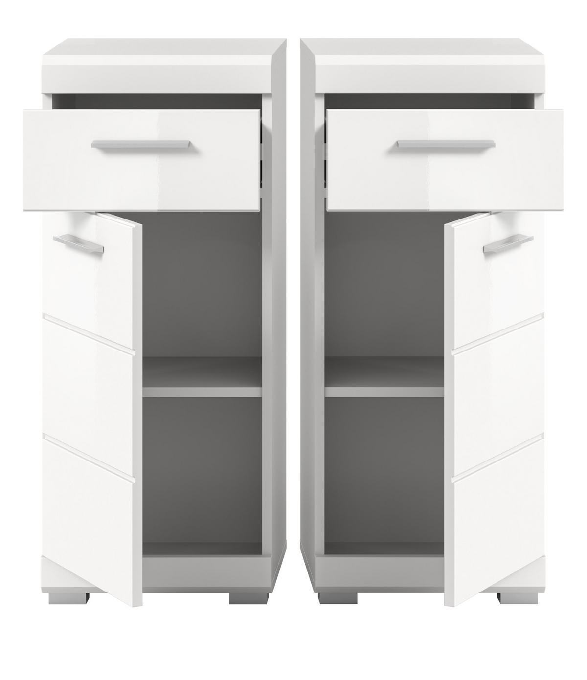 BADKOMMODE weiß Hochglanz 37 x 88 cm, Badschrank mit Vollauszug - Weiß Hochglanz/Silberfarben, Holzwerkstoff/Kunststoff (37/88/31cm) - Inn.Furn