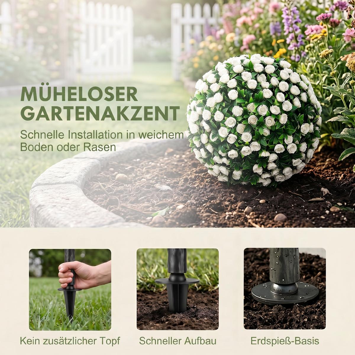 KÜNSTLICHE-ROSENKUGELN 2er Set PE Aluminium Weiß - Weiß, Kunststoff (55cm) - HOMCOM