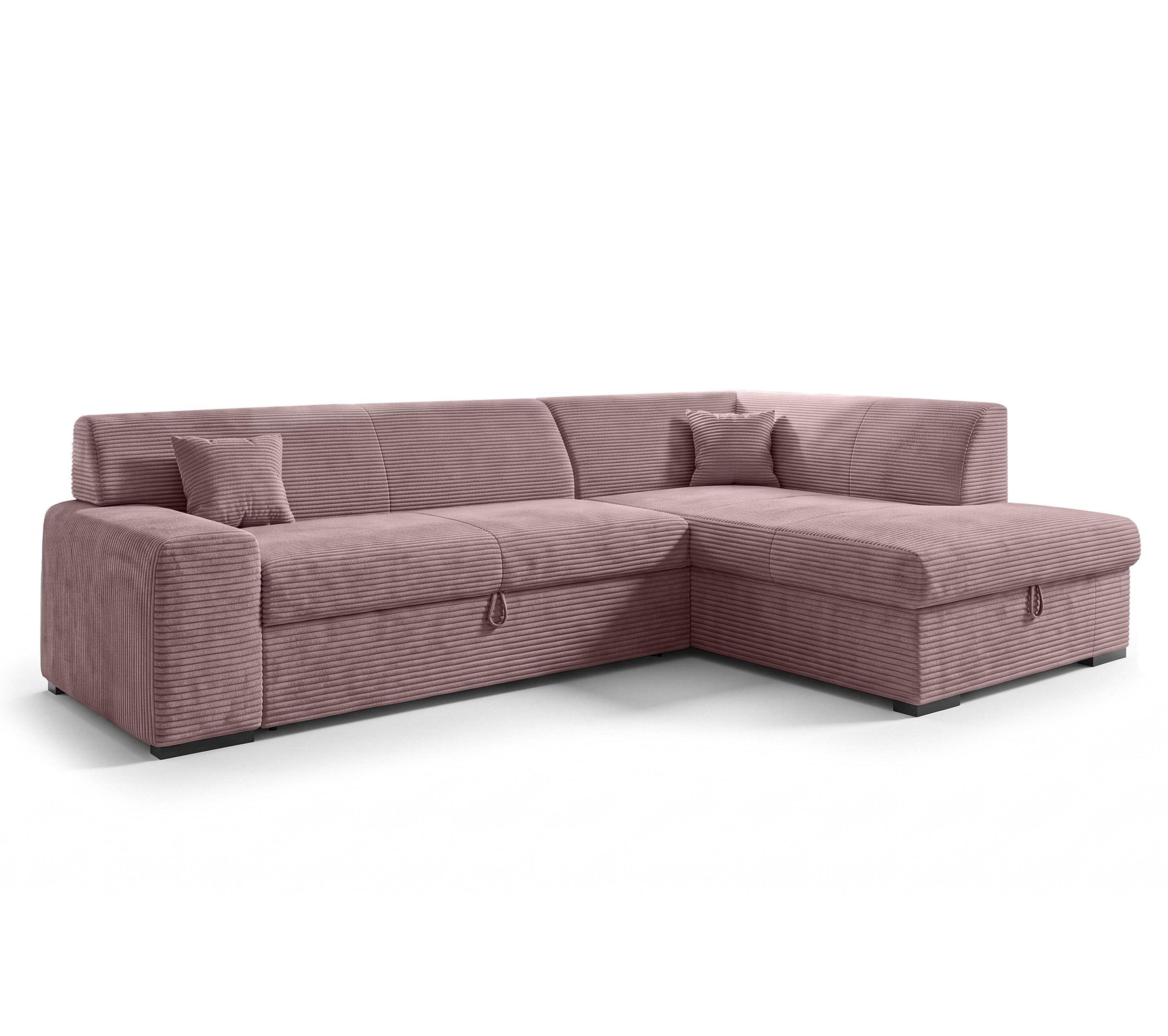ECKSOFA L Form Minosa Rosa 260/175/71 cm Rechts mit Schlaffunktion - Pink/Schwarz, Kunststoff/Textil (175/260cm) - AX Living