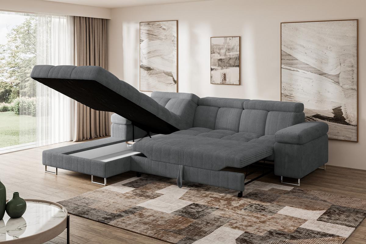 ECKSOFA mit Schlaffunktion Ottomane Links 271x203x79 Dunkelgrau Cord - Graphitfarben, Holzwerkstoff/Textil (271/203cm) - ALTDECOR