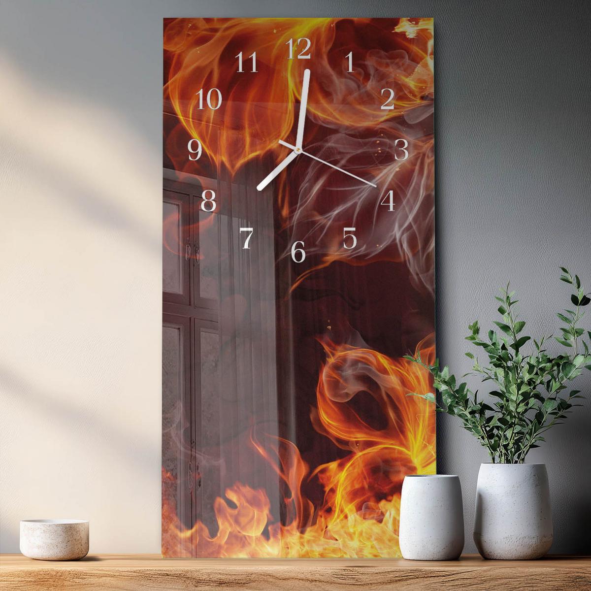WANDUHR aus Glas 30x60 cm - Blumen des Feuers - Orange, Glas (30/60/0.4cm) - TULUP