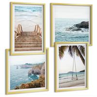 BILDER SET 4er Set - 50x50 cm & 40x60 cm Goldrahmen - Treppe, Strand, Meerblick, Schaukel - Goldfarben, Kunststoff (50/50cm) - TULUP