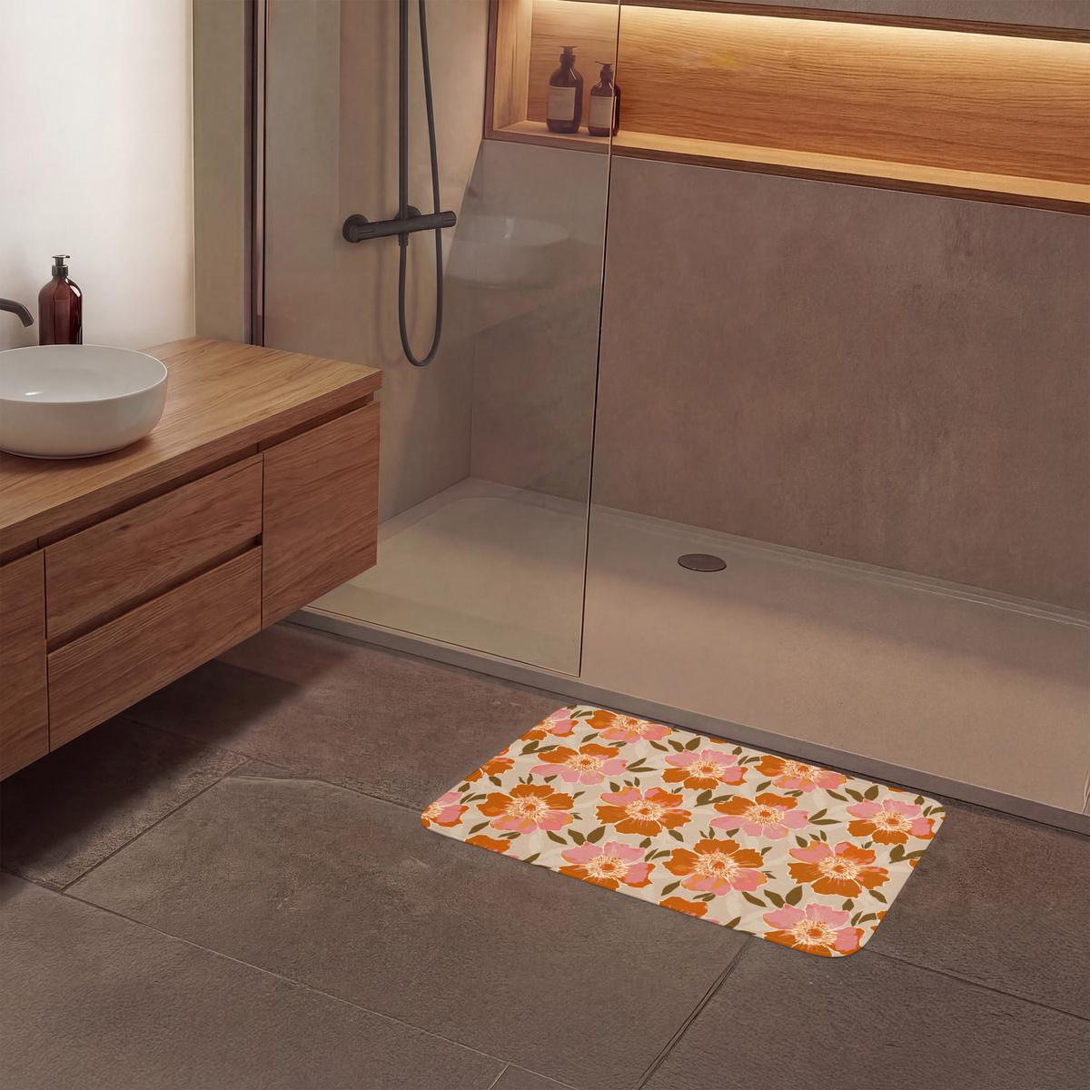 BADEMATTE Blumen - Motiv - Retro 80x50 cm - Multicolor, Textil (80/50cm) - OnlyWow