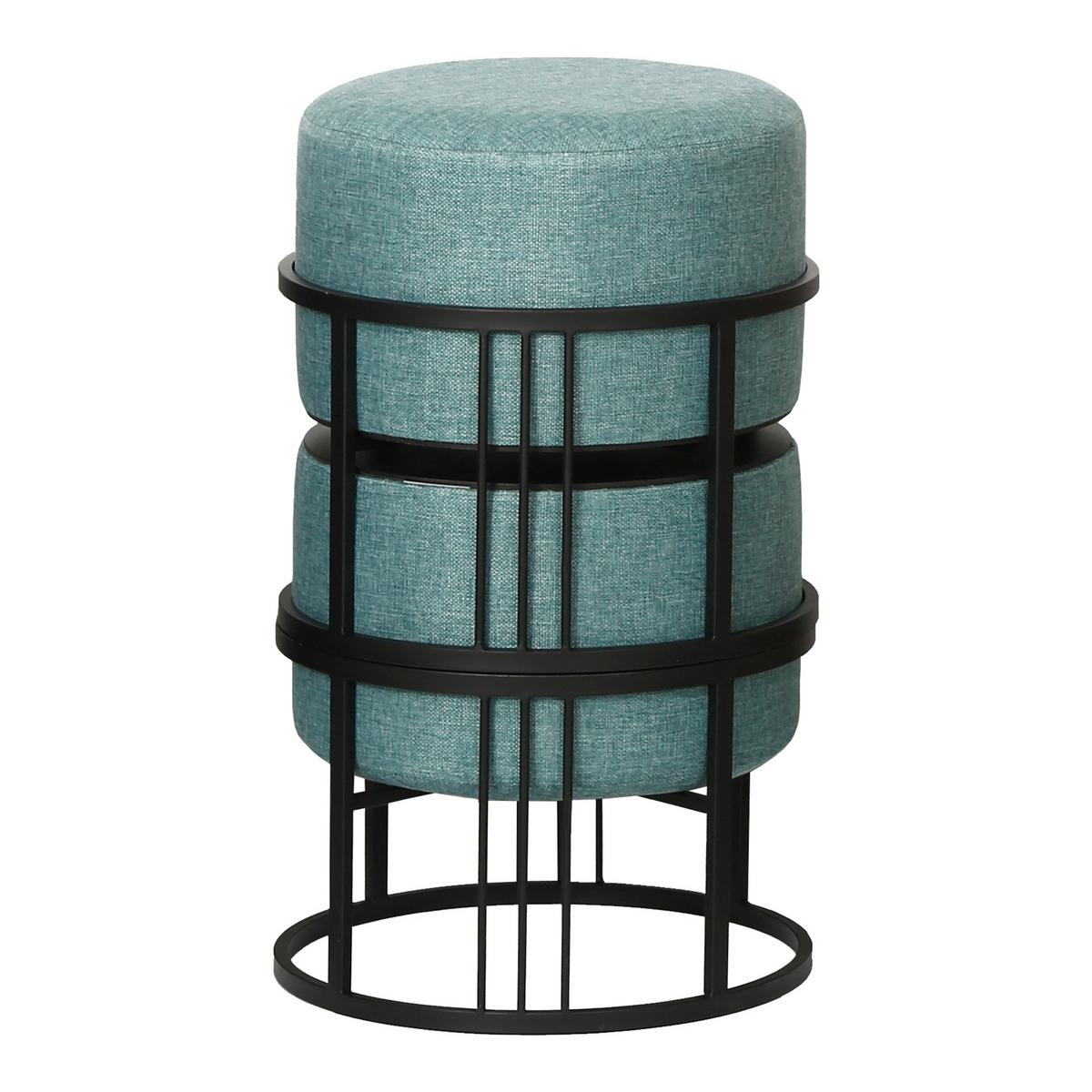 HOCKER-SET 2-TLG. Tas - Schwarz/Grün, Holzwerkstoff/Textil (38/38/38cm) - [en.casa]