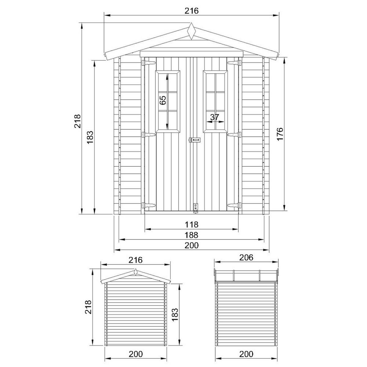 GARTENHAUS HOLZ mit imprägniertem BodenB216xL206xH216 cm/ 3.53 m2 - M343C+M343G - Beige, Holz (216/224/200cm) - Timbela