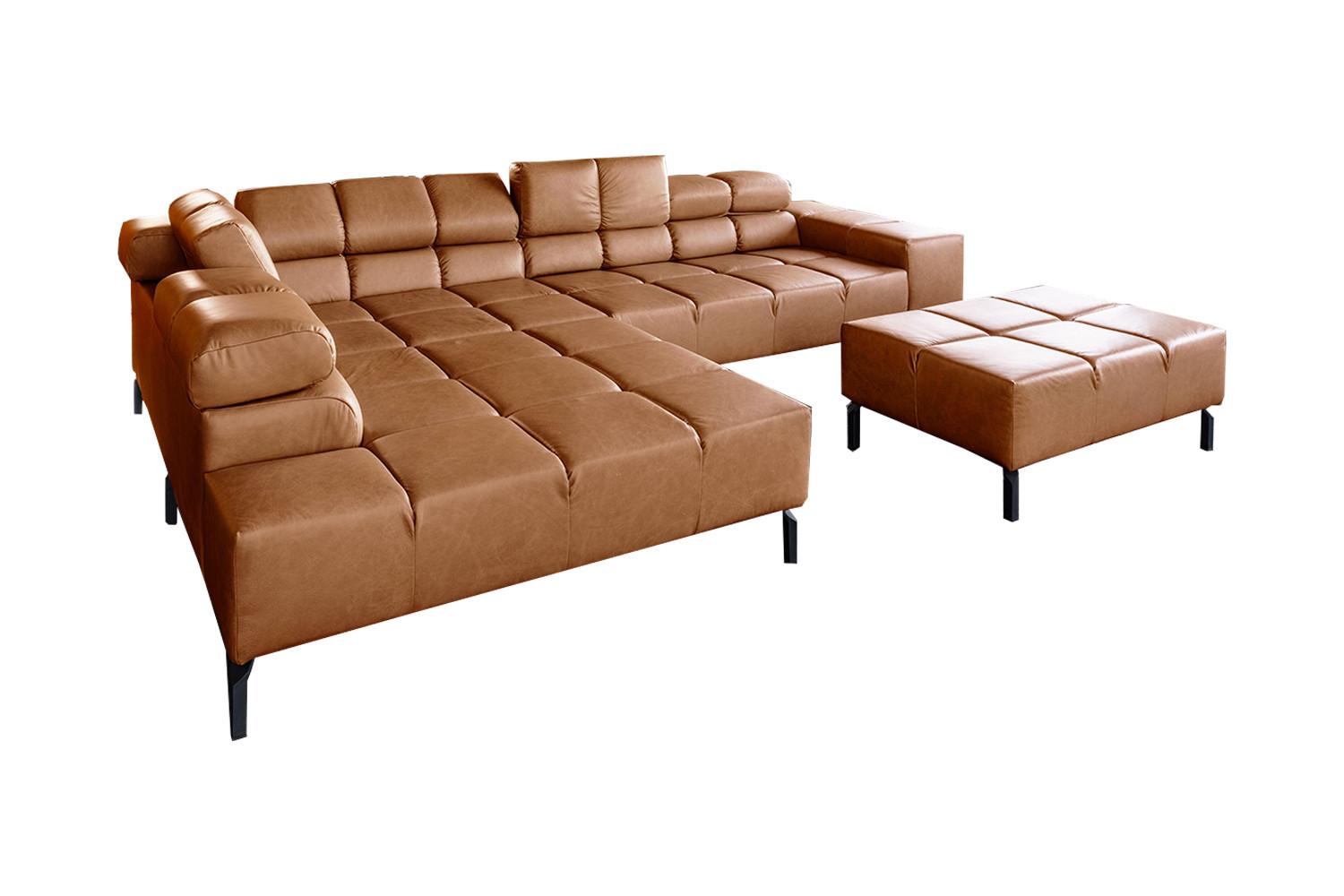 ECKSOFA NELSON Braun Leder - Schwarz/Braun, Leder/Metall (321/216cm) - KAWOLA
