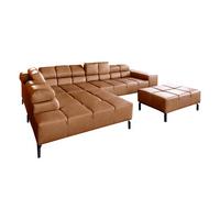 ECKSOFA NELSON Braun Leder - Schwarz/Braun, Leder/Metall (321/216cm) - KAWOLA