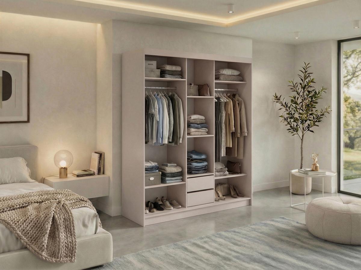 SCHWEBETÜRENSCHRANK mit Schubladen 180 - VERONA - Kaschmir mit Spiegel - Kaschmir/Alufarben, Holzwerkstoff/Metall (180/216/61cm) - MKS